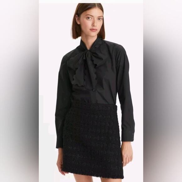 Tory Burch Scalloped Poplin Bow Blouse size 2 Preppy Dark Academia matrix - Picture 1 of 9